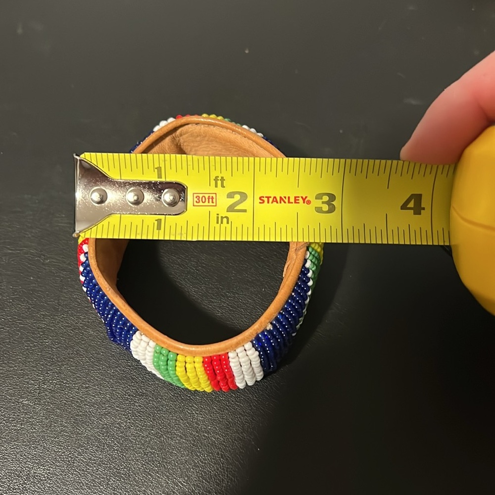 Colorful Beaded Bracelet with Tan Leather Interior - Picture 8 of 9